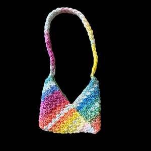Handmade Crochet Rainbow Small Shoulder Bag, See measurement photos